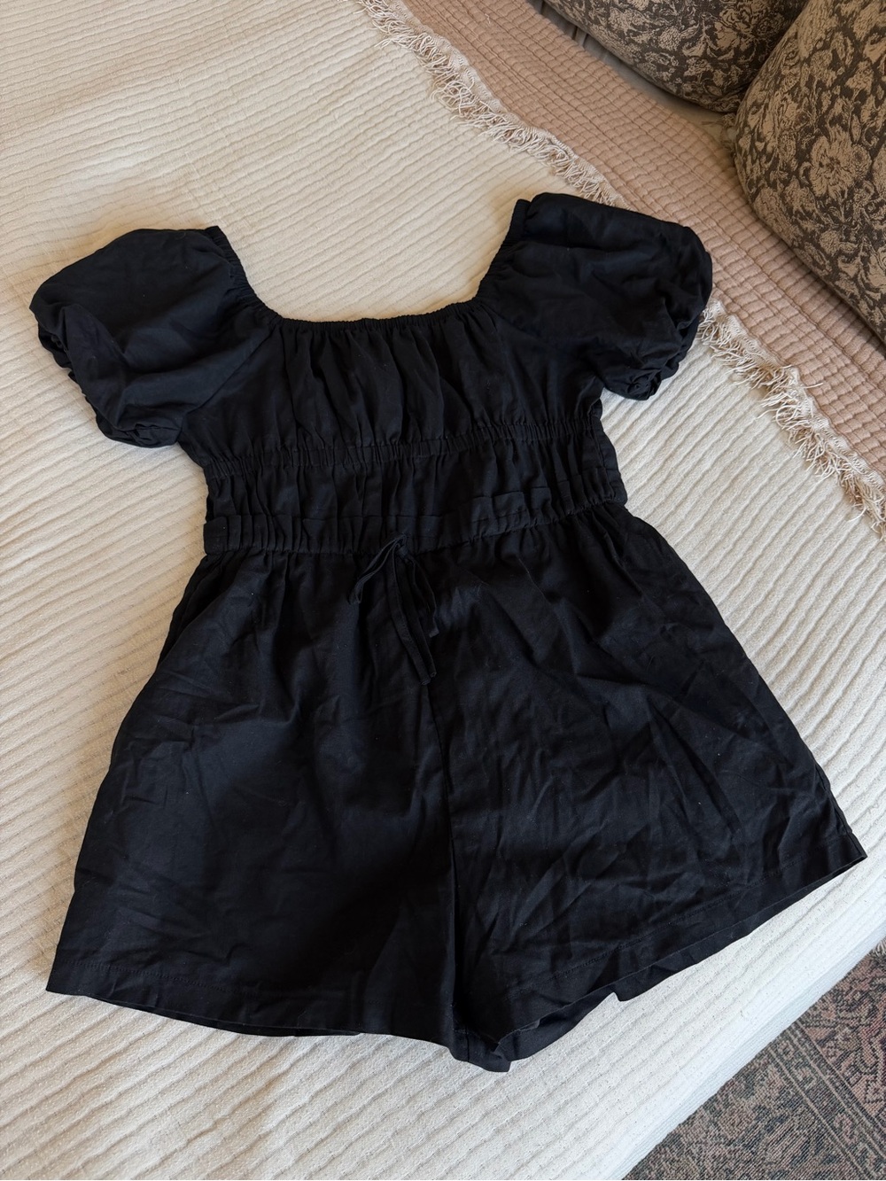 Black Puff-Sleeve Romper